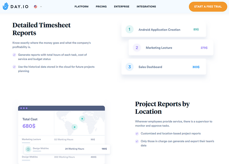 Day.io website for Asana project tracking