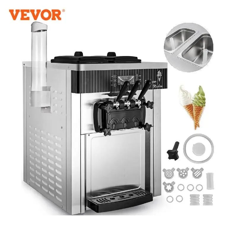 VEVOR 18-28L/H Soft Ice Cream Machines Commercial Sorbet Coolers Tricolor Desktop Sweet Cone Freezing Equipment Vending Machine