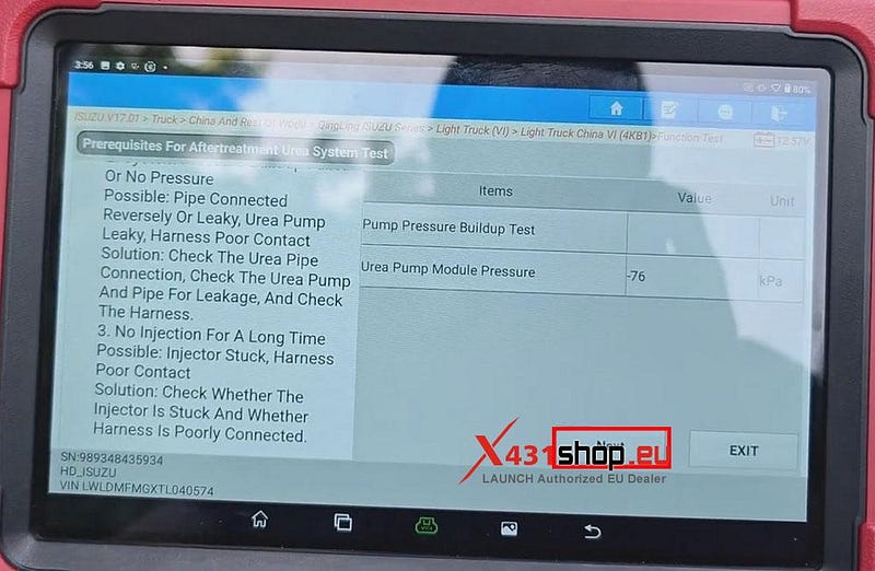 LAUNCH X431 PAD V ELITE: Urea System Test on Isuzu ELF KV100