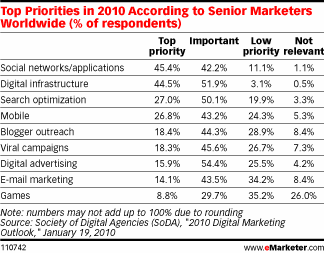 Top Priorities in 2010 According to Senior Marketers