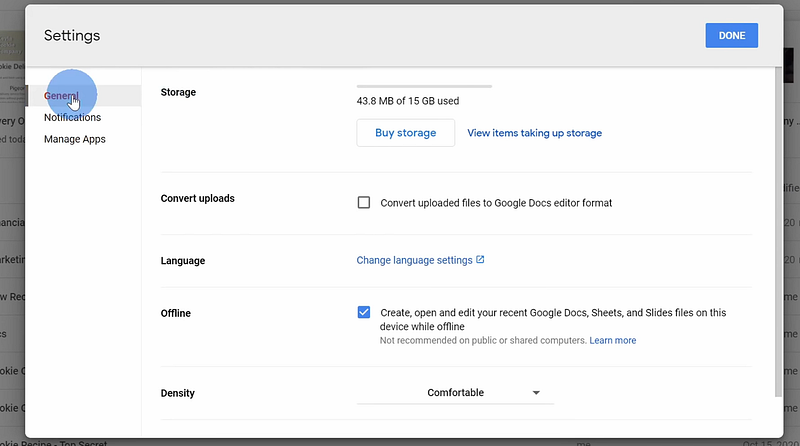 Google Drive settings dashboard - ClickUp extensions