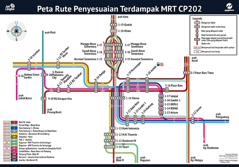 Peta Rute Penyesuaian Transjakarta Selama Pembangunan MRT pada 2023