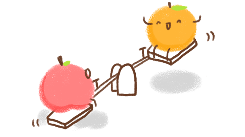 graphic of apple and orange on see-saw