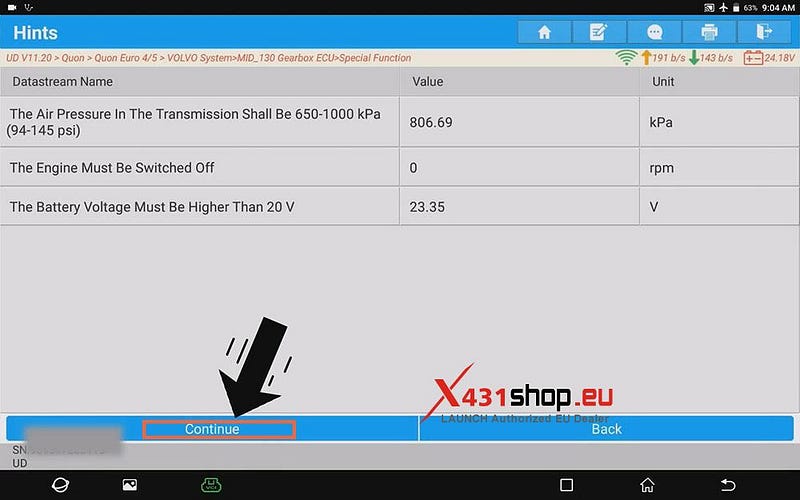 LAUNCH X431 PAD_UD CG5トラックのギアボックスクラッチ学習