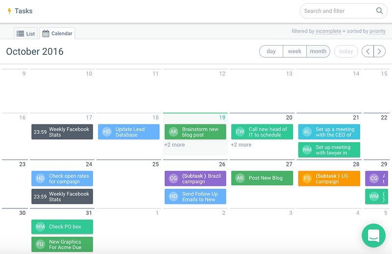 Calendar view to increase projects productivity