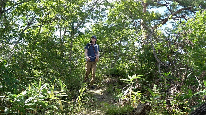 Tim Bunting AKA Kiwi Yamabushi walks amongst the lush forests of Tengu-yama, the mountain of Tengu in Nishikawa Town, Yamagata Prefecture.