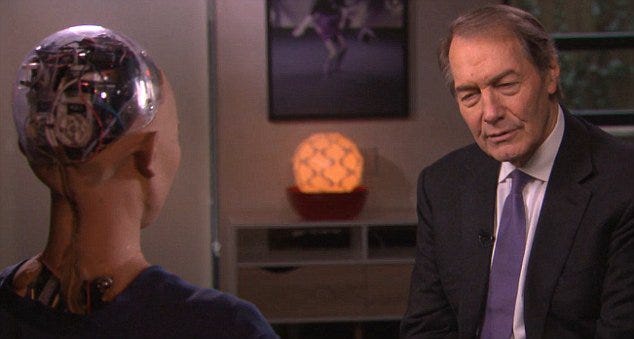 Charlie Rose interviews a robot named Sophia…and she uses a pickup line