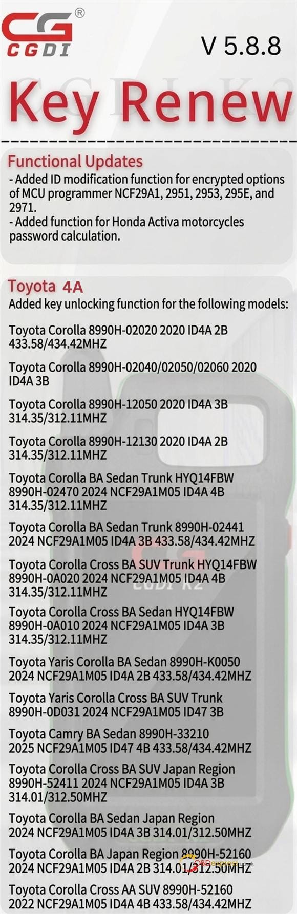 Toyota 4A Unlock Key by CGDI K2 Key Tool