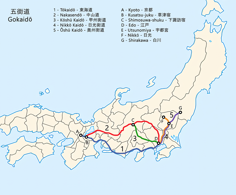 A map of the Edo Five Routes, Japan’s forgotten highways.