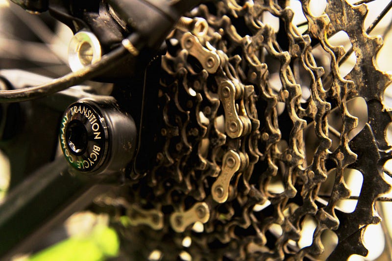 A Transition bike sits waiting to be fixed in the back of Poulsen’s workshop in north Bellingham. 