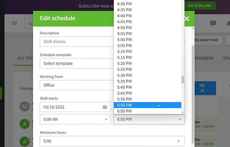 editing a schedule on Desktime - best timesheet apps