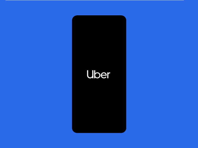The uber splash screen starts with a black background with the Uber logo, and transitions to vertical lines that stretch to the top and bottom of the screen, and open up to reveal their live map feature.