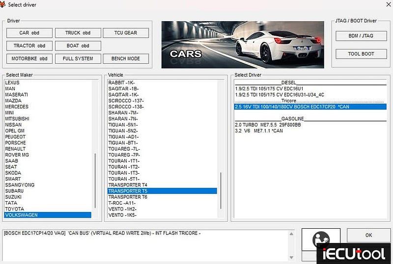 Foxflash Read and Write VW T5 TRANSPORTER EDC17CP20 in Boot