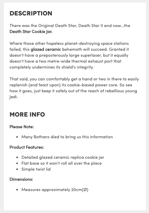 Firebox's Product Description shows they know exactly who their customers are