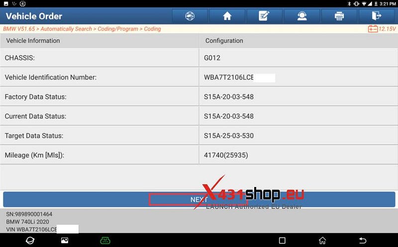 LAUNCH X431 Diagnostic Tool Online Coding BMW 740Li Lights
