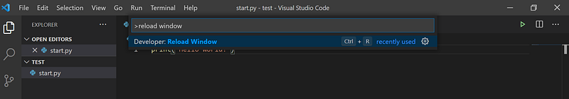How to reload window in visual studio code