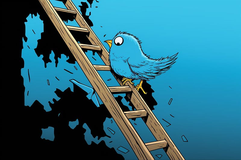 A blue bird looking warily at a ladder