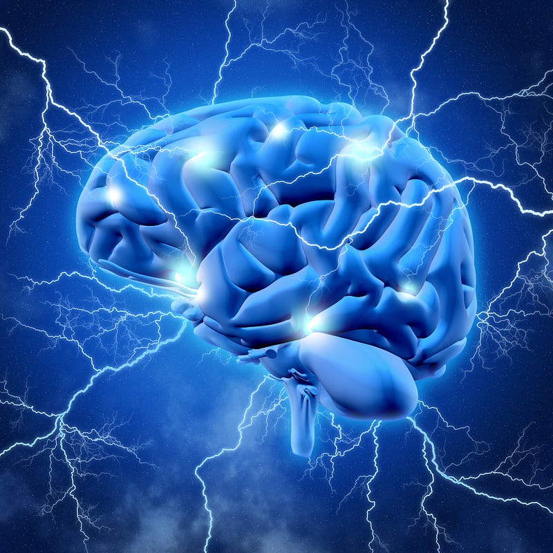 An image of brain with lightening.