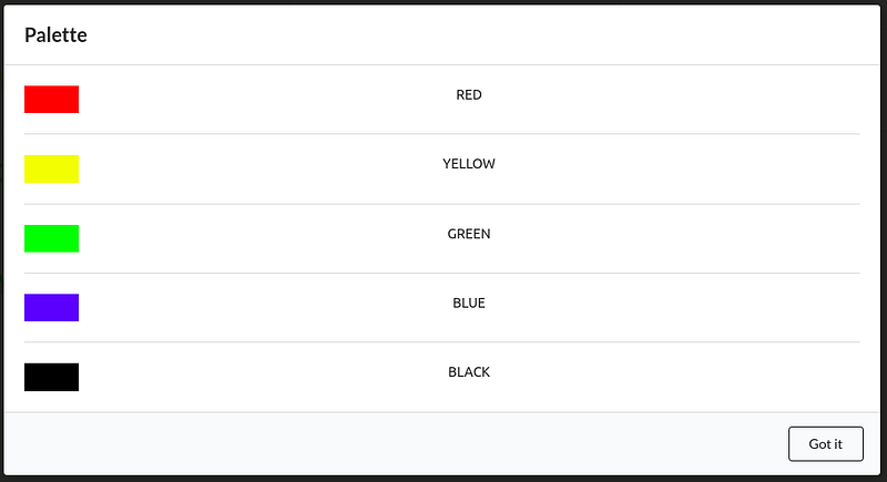 Palette modal