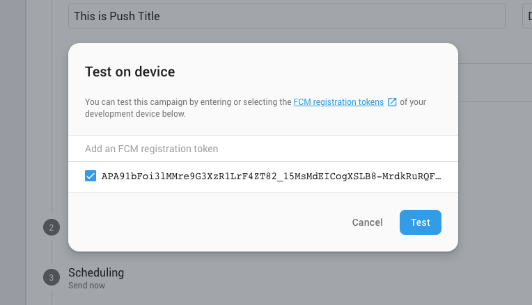 Enter your device token to send a test push