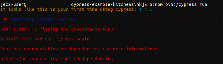 XVFB missing while running test cases using cypress tool