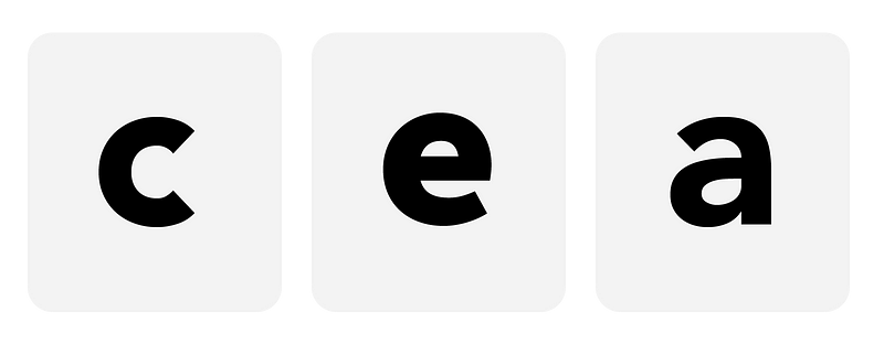 Side by side of characters: lower case c, lower case e, lower case a