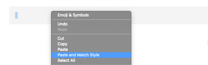 Paste and Match Style option in a right click modal