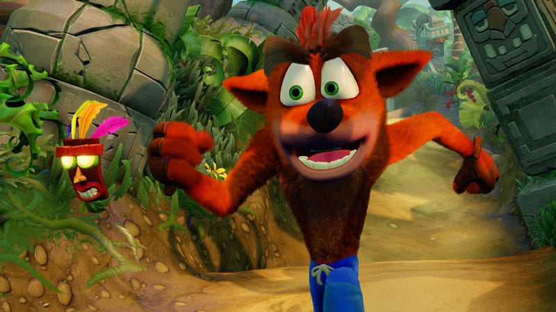 A screenshot of Crash Bandicoot N Sane Trilogy featuring Crash running towards the camera.