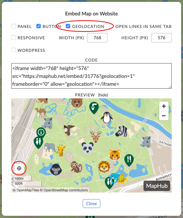 Better UI for mobiles and geolocation support in embeds