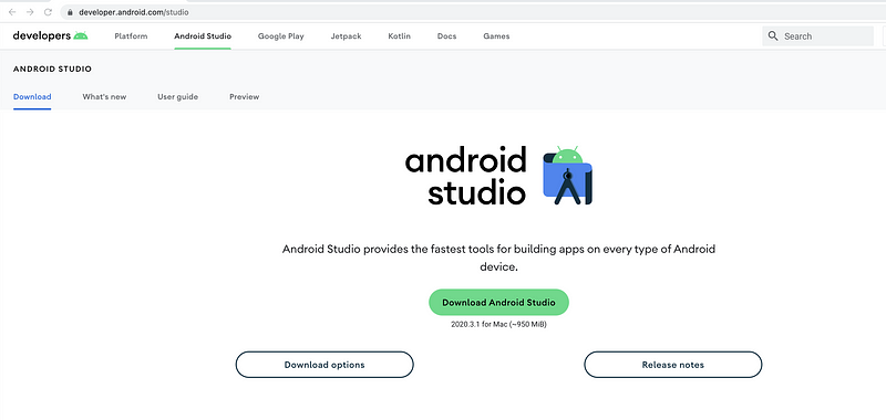 Android Studio 下載頁面