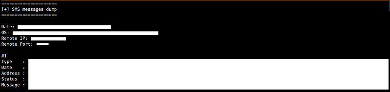 Output of dump_sms in a text file.