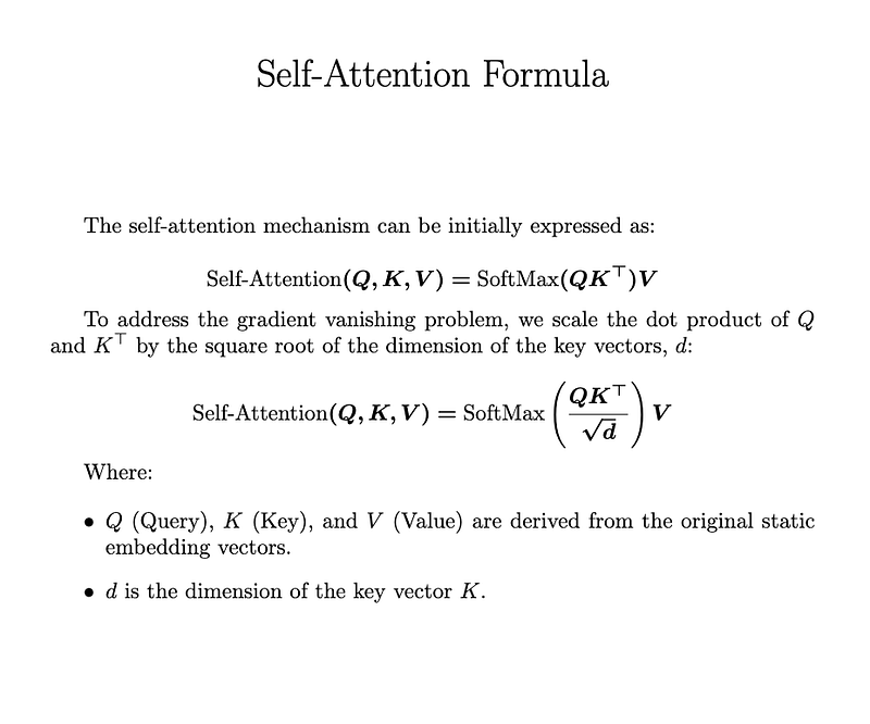 Self-Attention mathematical formula
