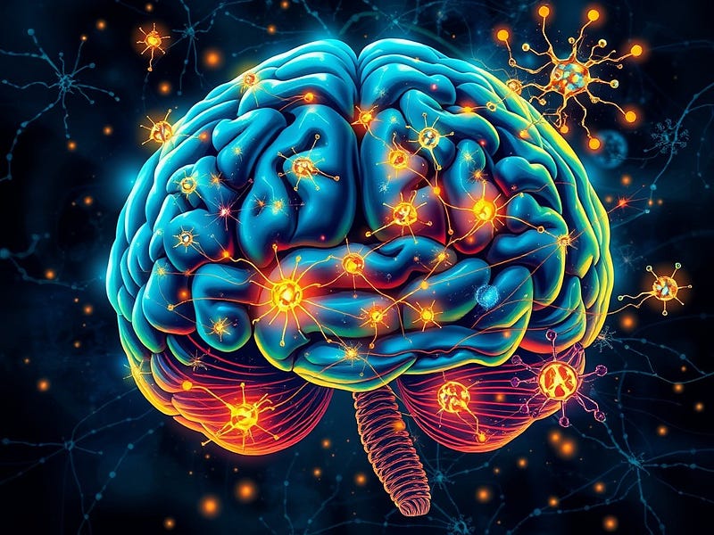 A vibrant and detailed illustration of the human brain, highlighting various regions and their functions. Include elements like glowing neurons, artistic depictions of mirror neurons, and abstract swirls representing creativity and time manipulation.