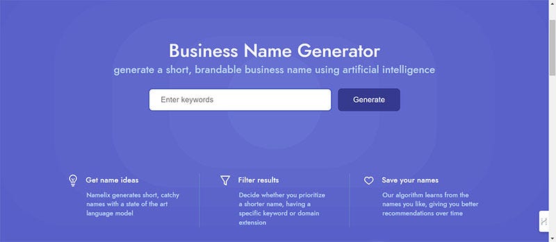 Namelix AI: Business Name Generator