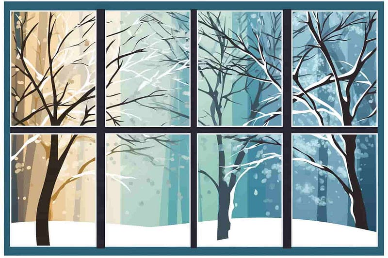 pop art illustration a winter scene through a window