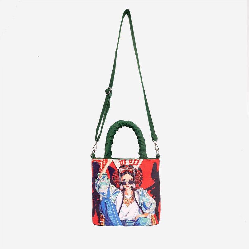 Modern Bucket Bag with Chinese-inspired Design
