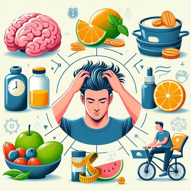 Infographic on lifestyle adjustments for preventing hair loss, highlighting the positive impact of diet, exercise, and sleep on hair health, and stress management techniques for hair preservation.
