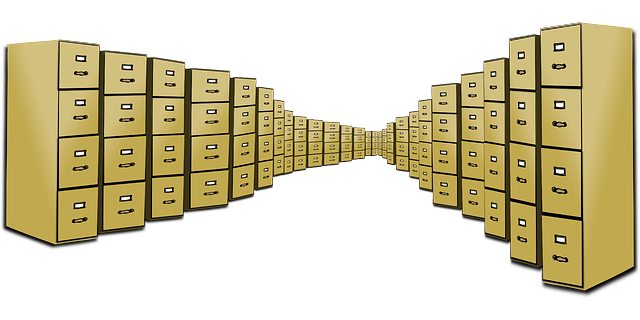 Rows of filing cabinets.