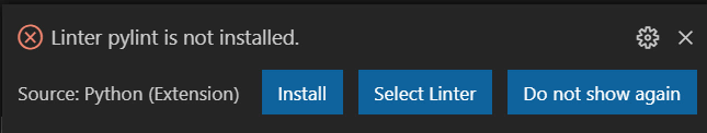 Click “do not show again” for linter pylint