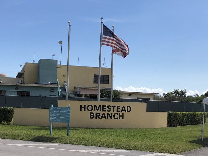 The Homestead “temporary influx facility” for migrant children is located next to the Homestead Air Reserve Base outside Miam