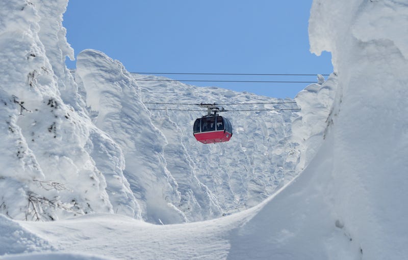 The cable car on Mt. Zao heading up through the “snow monsters” in Yamagat Prefecture