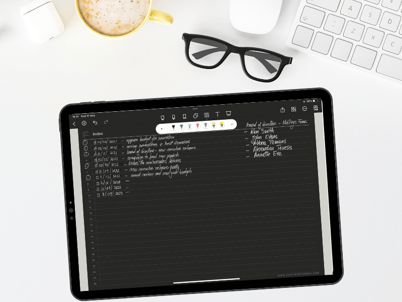 Digital bullet journal-goodnotes template inside the iPad Pro