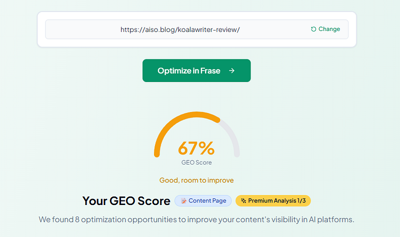 Frase GEO Score Review on AISO Blog