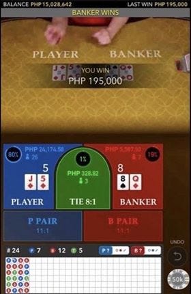 Baccarat win PHP 195,000.0