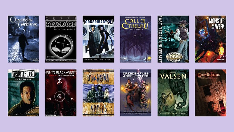 Cover art for horror-themed tabletop roleplaying games.