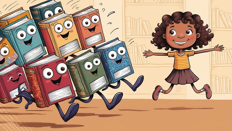 books running behind a happy girl