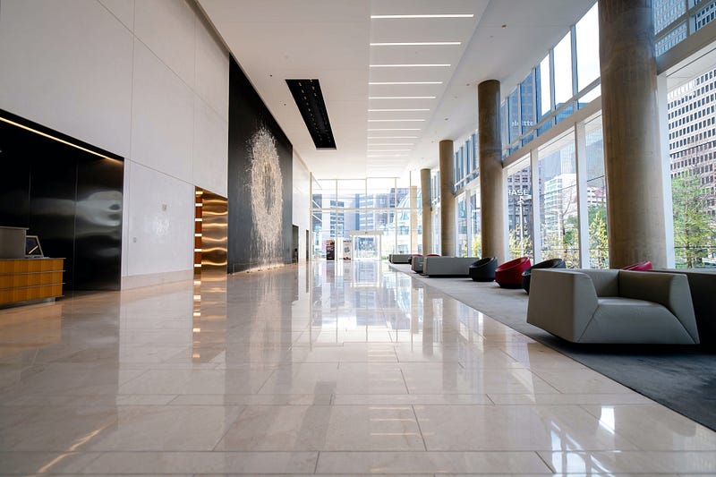 Hotel lobbies and office buildings need functional layouts and style