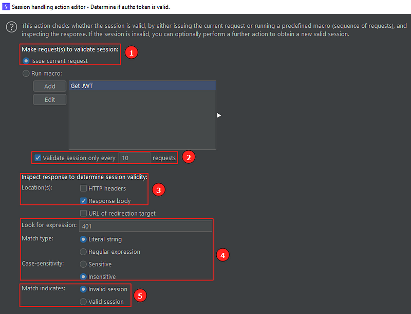 First part of the action editor for a session handling rule