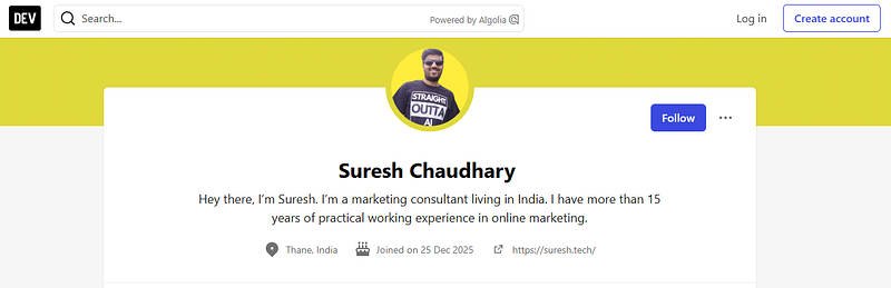 dev community suresh profile creation site