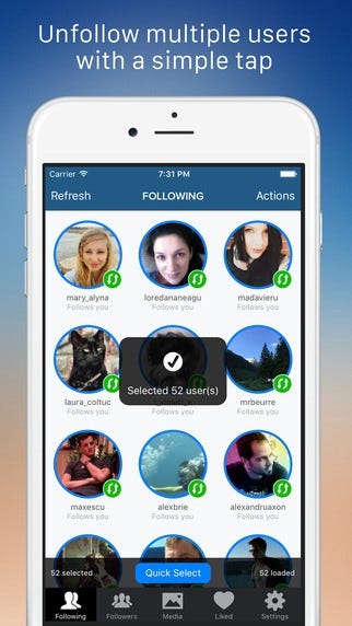 mass account whitelisting whitelist manager support for background actions and notifications support for multiple accounts - instagram follow mass